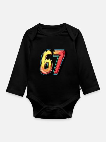 67 Zahl Bunt - Baby Bio-Langarm-Body - Schwarz