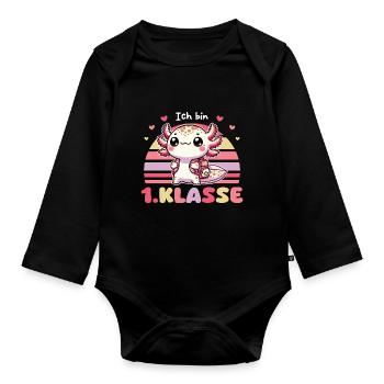 Endlich Schulkind süßes Axolotl zur Einschulung - Baby Bio-Langarm-Body - Schwarz - Vorne