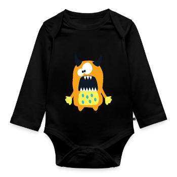 Monster Hannah - Süßes, braunes Monster - Baby Bio-Langarm-Body - Schwarz - Vorne