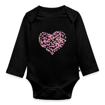 Blume verlässt Herz - Baby Bio-Langarm-Body - Schwarz - Vorne