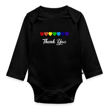 Row of Hearts Rainbow Heart Thank You - Organic Longsleeve Baby Bodysuit - black - Front