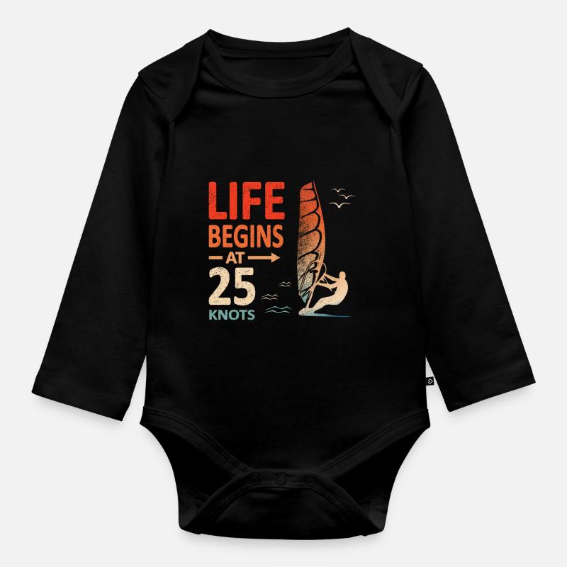Das Leben beginnt bei 25 Knoten Windsurfer Hobeln - Baby Bio-Langarm-Body - Schwarz