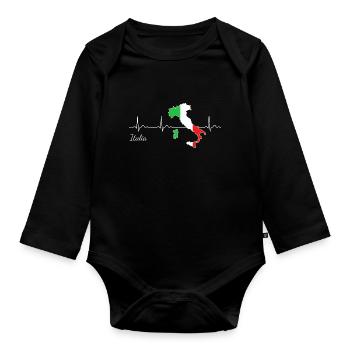 Italie battement de coeur j'aime drapeau de l'Italie - Body Bébé bio manches longues - noir - Devant