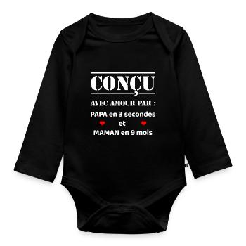 CONÇU AVEC AMOUR PAR PAPA ET MAMAN EN 9 MOIS - Body Bébé bio manches longues - noir - Devant