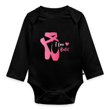 Ballerina Ballet Schuhe Tänzerin Damen / Mädchen - Baby Bio-Langarm-Body - Schwarz - Vorne