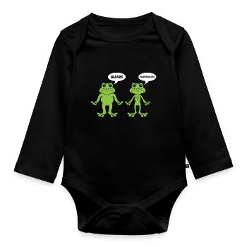Quark Magerquark - lustige Frosch Grafik - Baby Bio-Langarm-Body - Schwarz - Vorne