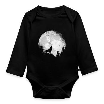 Loup protection de la nature Prédateurs nature pleine lune forêt - Body Bébé bio manches longues - noir - Devant