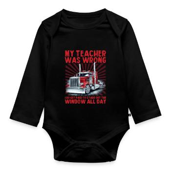 My Teacher Was Wrong - Baby Bio-Langarm-Body - Schwarz - Vorne
