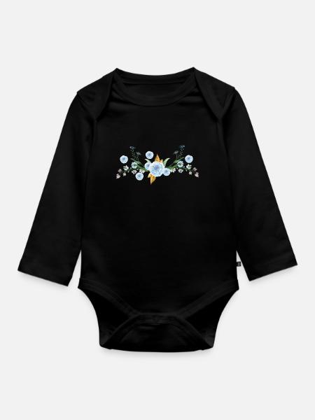 Blumen - Baby Bio-Langarm-Body - Schwarz
