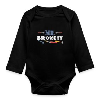 Cadeau de mécanicien Mr Broke It Kid - Body Bébé bio manches longues - noir - Devant