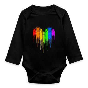 Turtles LGBT Rainbow Heart - Organic Longsleeve Baby Bodysuit - black - Front