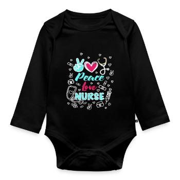Peace Love Nurse Funny RN Nurse Practitioner - Baby Bio-Langarm-Body - Schwarz - Vorne