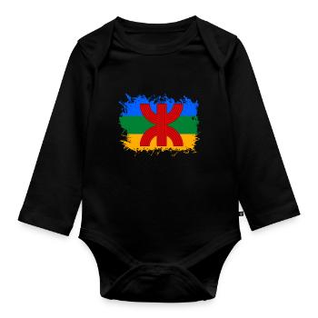 Berber Fahne Amazigh Nordafrika - Baby Bio-Langarm-Body - Schwarz - Vorne