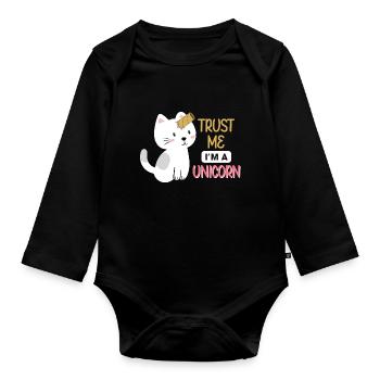 Trust Me I'm A Unicorn Kawaii Cat Unicorn - Baby Bio-Langarm-Body - Schwarz - Vorne