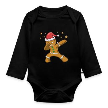 Weihnachten - Dabbing Lebkuchenmann Kinder - Baby Bio-Langarm-Body - Schwarz - Vorne