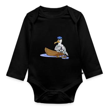 Ahoy Boat Seagull Seaman Maritime Captain Travel Anchor - Organic Longsleeve Baby Bodysuit - black - Front