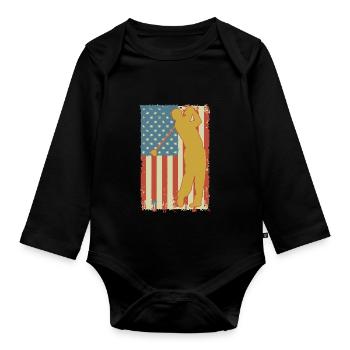 Drapeau américain de golf - Body Bébé bio manches longues - noir - Devant
