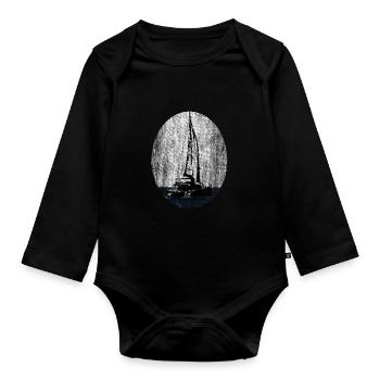 Katamaran Segler Segelschiff - Baby Bio-Langarm-Body - Schwarz - Vorne