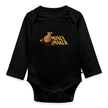 Money Maker glücklicher Geldsack - Baby Bio-Langarm-Body - Schwarz - Vorne
