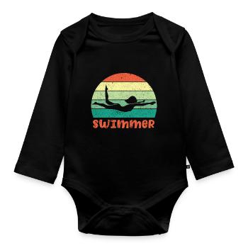 Swimmers Swimming 50 meters lane - Organic Longsleeve Baby Bodysuit - black - Front