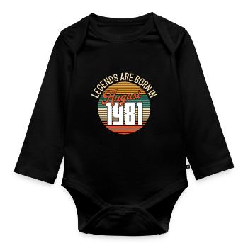 Born in August 1981 - Organic Longsleeve Baby Bodysuit - black - Front
