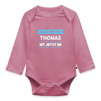 Thomas Name Design für stolze Thomas - Baby Bio-Langarm-Body - Mauve - Vorne