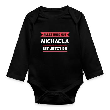 Michaela Name Design für stolze Michaelas - Baby Bio-Langarm-Body - Schwarz - Vorne