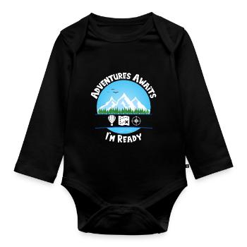 Adventures Awaits Blue I'm Ready - Organic Longsleeve Baby Bodysuit - black - Front