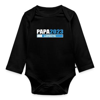 Papa 2023 Schwangerschaft Überraschung Geschenk - Baby Bio-Langarm-Body - Schwarz - Vorne