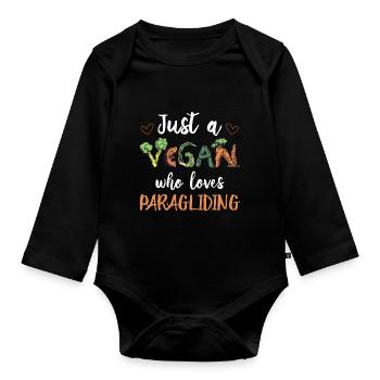 Just A Vegan Who Loves Paragliding Paraglider Para - Baby Bio-Langarm-Body - Schwarz - Vorne