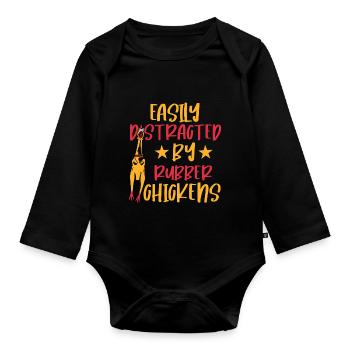 Easily Distracted By Rubber Chickens - Organic Longsleeve Baby Bodysuit - black - Front