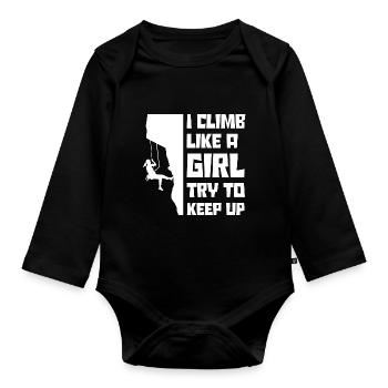 I Climb Like A Girl Try To Keep Up Bouldering Clim - Baby Bio-Langarm-Body - Schwarz - Vorne