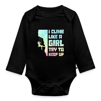 I Climb Like A Girl Try To Keep Up Bouldering Clim - Baby Bio-Langarm-Body - Schwarz - Vorne