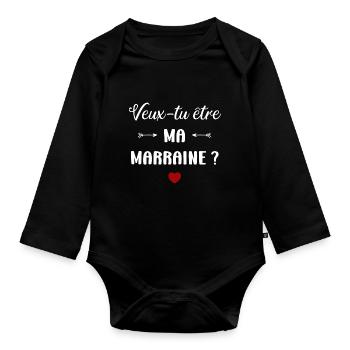 Veux-tu être ma marraine ? - Body Bébé bio manches longues - noir - Devant