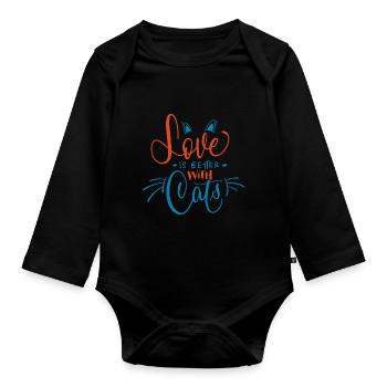 Love is better with cat - Organic Longsleeve Baby Bodysuit - black - Front