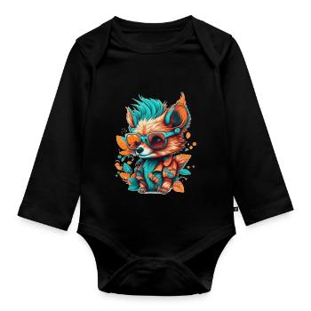 Ein Fuchs mit Brille, der seinen Urlaub genießt - Baby Bio-Langarm-Body - Schwarz - Vorne