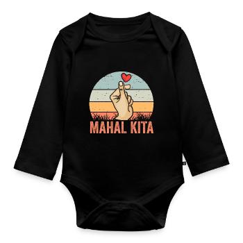 Mahal Kita Retro Pinoy Finger Heart For A Filipino - Organic Longsleeve Baby Bodysuit - black - Front