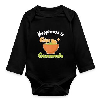 Glück ist Chips + Guacamole - Baby Bio-Langarm-Body - Schwarz - Vorne