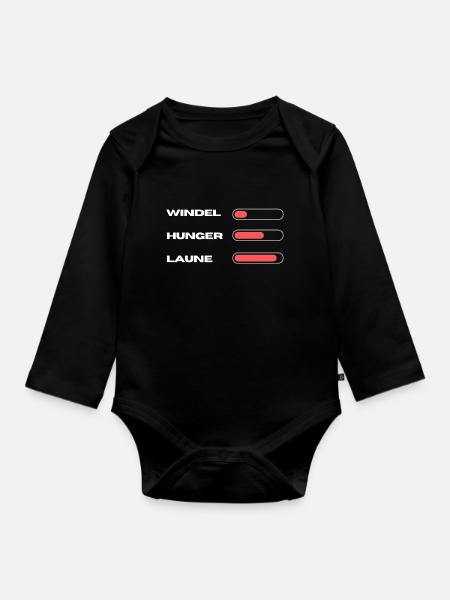 Windel Laune Hunger mit Ladebalken - Geschenkidee - Baby Bio-Langarm-Body - Schwarz