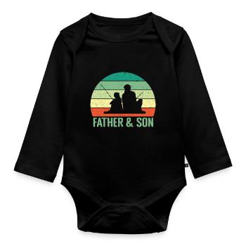 Fête des pères Papa Papa Meilleur Papa - Body Bébé bio manches longues - noir - Devant