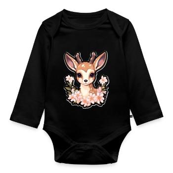 Roe deer - Organic Longsleeve Baby Bodysuit - black - Front