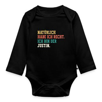 Justin Lustiger Spruch Vorname Name Justin - Baby Bio-Langarm-Body - Schwarz - Vorne