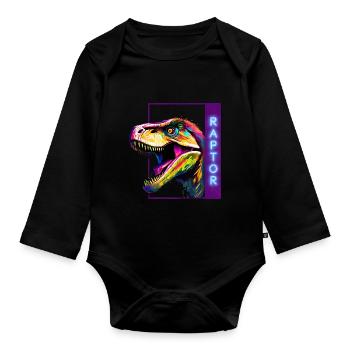 Neon Raptor - Vélociraptor multicolore - Body Bébé bio manches longues - noir - Devant