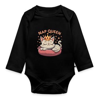 Nap Queen Cat Edition Cat Napping Shirt - Organic Longsleeve Baby Bodysuit - black - Front