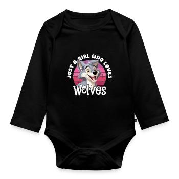 Wolf Just A Girl Who Loves Wolves Wolfskopf - Organic Longsleeve Baby Bodysuit - black - Front