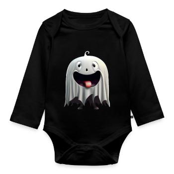 Happy Halloween cute ghost tongue out scary funny - Organic Longsleeve Baby Bodysuit - black - Front