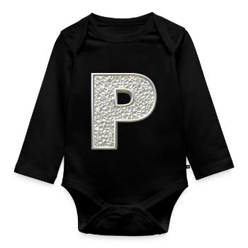 P, letter, letter P, initial, initial P, monogram, - Organic Longsleeve Baby Bodysuit - black - Front