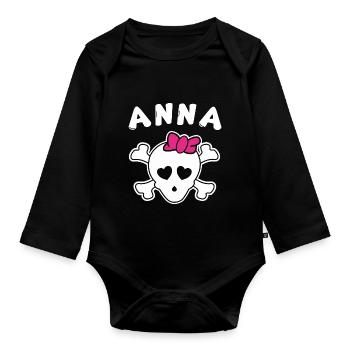 Pirate Anna Design for Girls and Women - Organic Longsleeve Baby Bodysuit - black - Front