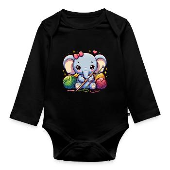 Éléphant tricot câlin éléphant vêtements Art - Body Bébé bio manches longues - noir - Devant