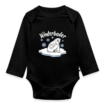 Winterbader Eisbaden Eisbad Spruch - Baby Bio-Langarm-Body - Schwarz - Vorne